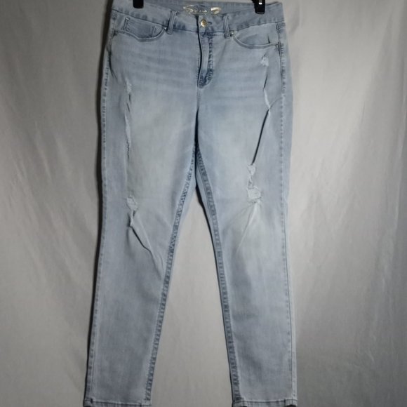 Seven7 Women's Tummy Less High-Rise Skinny Distressed Light Wash Jeans Size 16 - Picture 1 of 9